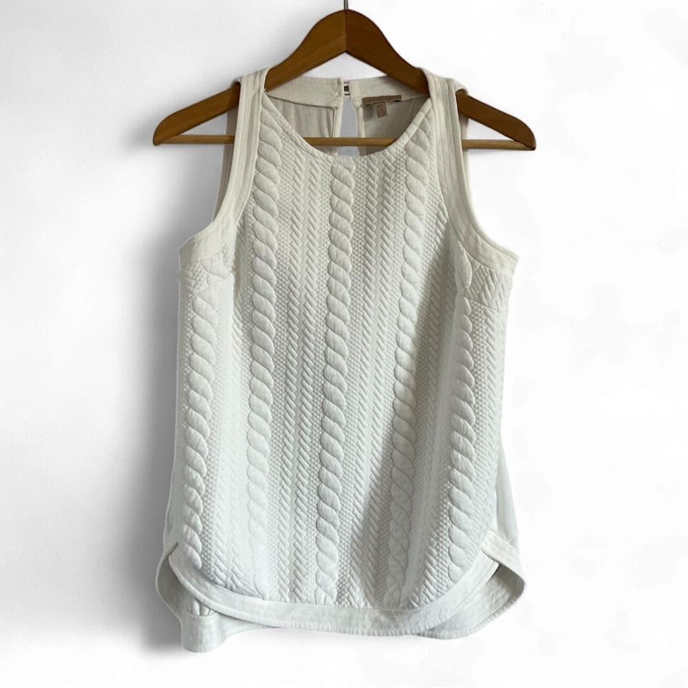 REPOSH: Bordeaux White Textured Cable-Knit Tank Top